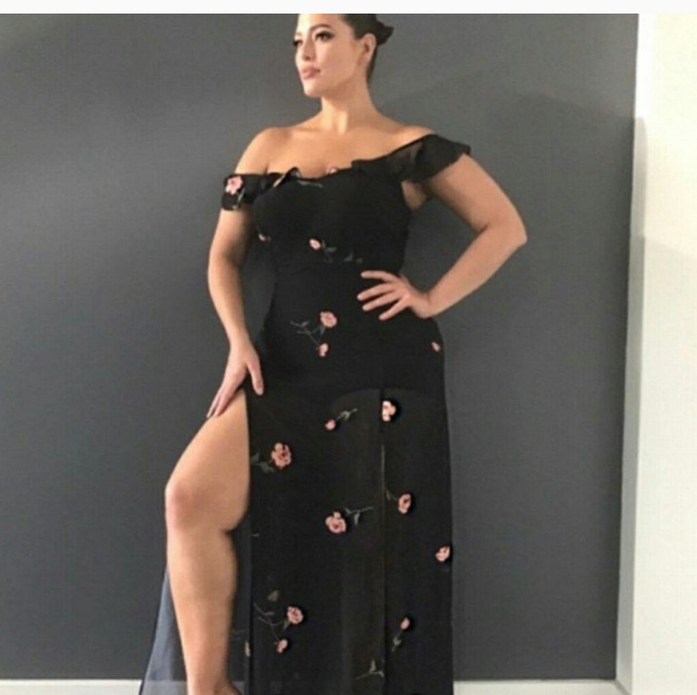 Ashley Graham Black Floral Dress Plus Size 16